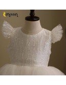 Super Cute White Tulle Ballgown Girls Formal Dress With Bling Sequins