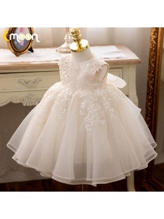 Sequined Lace Ballgown Flower Girls Party Dress With Big Bow In Back
