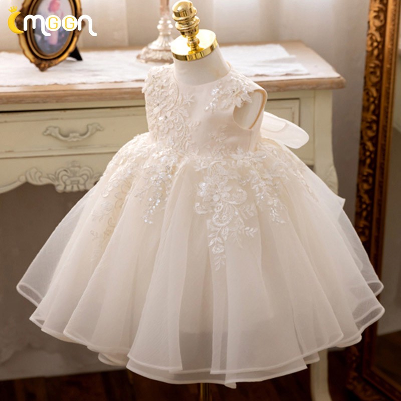 Sequined Lace Ballgown Flower Girls Party Dress With Big Bow In Back ...