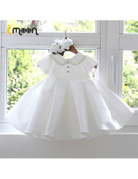 Unique Beaded Baby Collar Satin Girls Formal Dress With Ruffles Ballgown