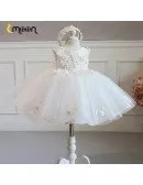 Beautiful Beaded Flowers Big Ballgown Flower Girl Dress With Big Bow In Back
