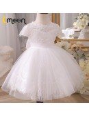 Pearls Sequined Lace Ballgown Tulle Flower Girl Dress Tutus With Cap Sleeves