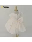 Elegant Beaded Satin Flower Girl Formal Dress Pleated With Short Sleeves