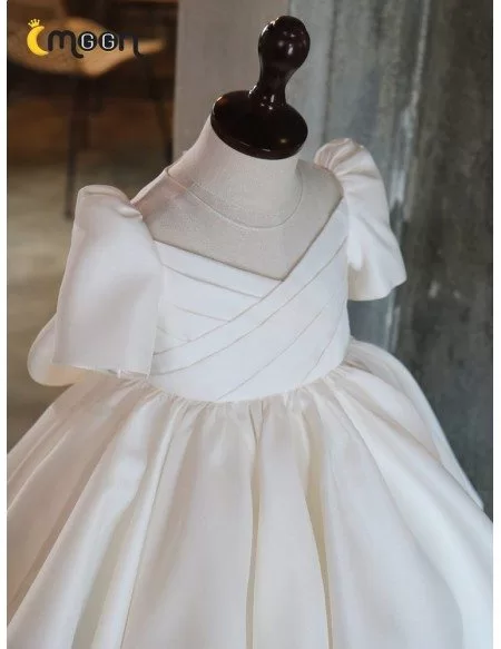 Couture Pleated Satin Ballgown Flower Girl Dress With Short Sleeves