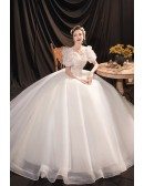 Princess Big Ballgown Wedding Dress with Bling Embroidered Bubble Sleeves