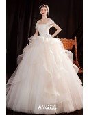 Sequined Ruffle Big Ballgown Wedding Dress with Straps
