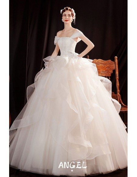 Sequined Ruffle Big Ballgown Wedding Dress with Straps