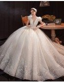 Gorgeous Big Ballgown Sequined Wedding Dress Vneck with Bling