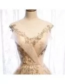 Elegant Champagne Gold Long Prom Dress with Bling Gold Sequins