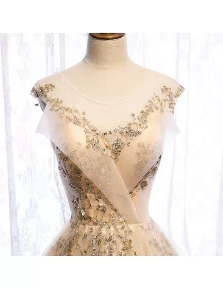 Elegant Champagne Gold Long Prom Dress with Bling Gold Sequins MX16009 ...