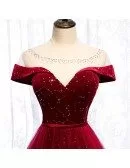 Formal Burgundy Long Red Prom Dress with Stars Illusion Neckline
