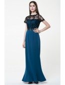 Elegant Sheath Cotton Lace Long Mother of the Bride Dress With Cape Sleeves
