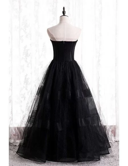 Gothic Black Strapless Corset Prom Dress with Mesh Tulle Ballgown