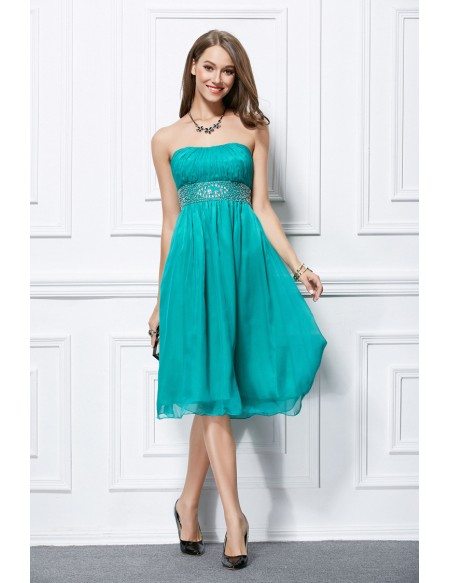 Stylish Strapless Chiffon Tea-Length Dress With Beading #DK299 $60.8 ...