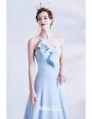 Simple Blue Ankle Length Party Dress with Cross Neckline
