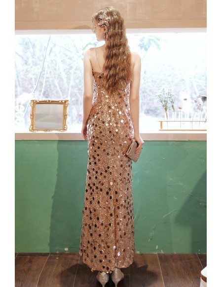 Cute Round Sequins Gold Party Dress Vneck with Split