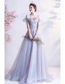 Gorgeous Grey with Sequins Tulle Formal Prom Dress with Ruffles