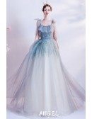 Ombre Bling Tulle Unique Prom Dress with Strappy Straps