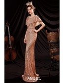 Sparkly Gold Sequins Formal Mermaid Evening Dress with Sleeves