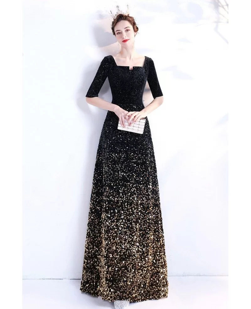 Black Gold Ombre Sequins Formal Party ...
