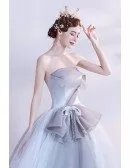Grey Ballgown Formal Prom Dress with Big Bow In The Front