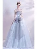 Grey Ballgown Formal Prom Dress with Big Bow In The Front