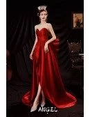 Sweetheart High Low Red Satin Formal Dress with Big Bow In Back