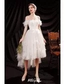 Romantic Polka Dot Cute High Low Short Tulle Wedding Party Dress