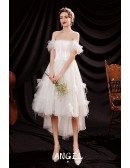 Romantic Polka Dot Cute High Low Short Tulle Wedding Party Dress