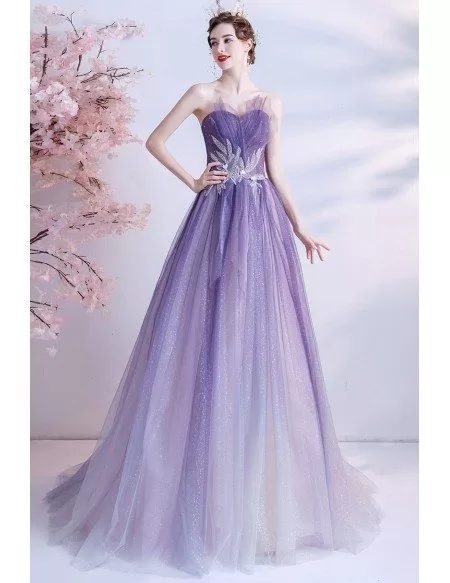 Fantasy Shinny Purple Tulle Flowy Long Prom Dress Strapless Wholesale # ...