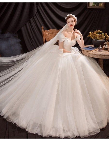 Princess Big Ballgown Wedding Dress Off Shoulder with Ruffles