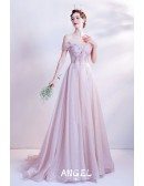 Cute Pink Bling Shinning Long Tulle Prom Dress Off Shoulder Straps