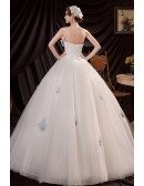 Princess Ballgown Strapless Wedding Dress with Blue Sequined Flowers