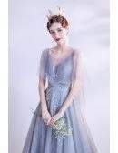 Bling Bling Silver Tulle Long Prom Party Dress with Sequined Pattern