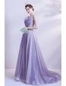 Purple Bling Tulle Elegant Prom Dress For Formal Parties