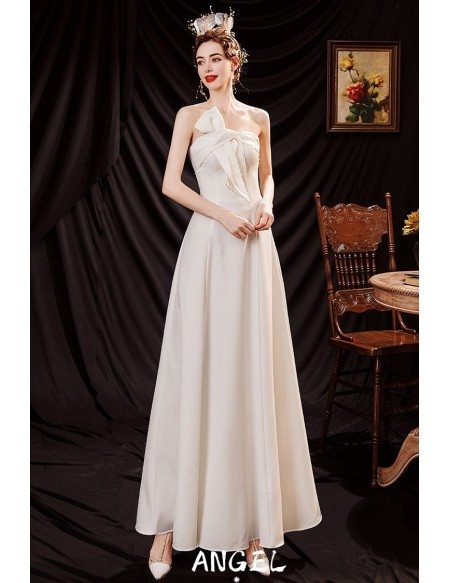 Elegant White Satin Party Dress with Beaded Sweetheart