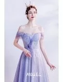 Purple Blue Off Shoulder Gorgeous Prom Dress with Bling