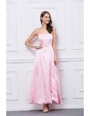 Feminine Pink Strapless Satin Long Evening Dress