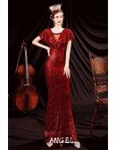Slim Long Red Sequins Evening Party Dress with Sleeves