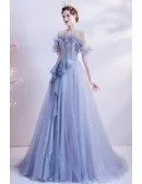 Noble Blue Bling Formal Prom Dress with Ruffles