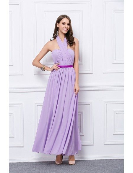 Halter A-Line Backless Chiffon Long Bridesmaid Dress - Dusty Blue