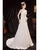 Simple Elegant White Formal Wedding Reception Dress with Big Bow
