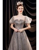 Bling Silver Sequins Stunning Evening Prom Dress with Bubble Sleeves