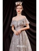 Silver Bling Bling Aline Prom Dress with Off Shoulder