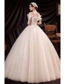 Beaded Lace Ballgown Wedding Dress with Ruffled Neckline