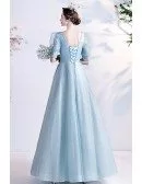 Princess Bubble Sleeved Bling Blue Prom Dress with Sleeves