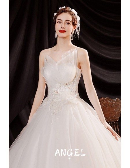 Beaded Ballgown Tulle Wedding Dress Strapless