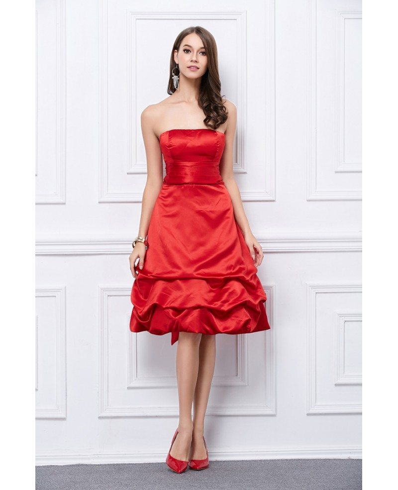 red strapless satin dress