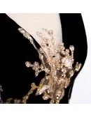 Black Tulle Vneck Evening Formal Dress with Bling Sequins Sleeves