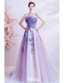 Dreamy Ombre Purple Flowy Tulle Long Prom Dress with Flowers